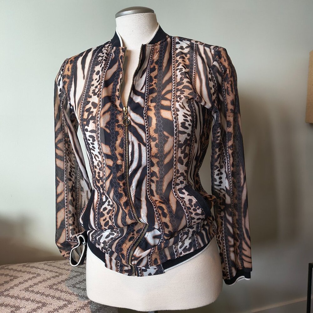 Zip Up See Through Lightweight Long Sleeve Animal Print